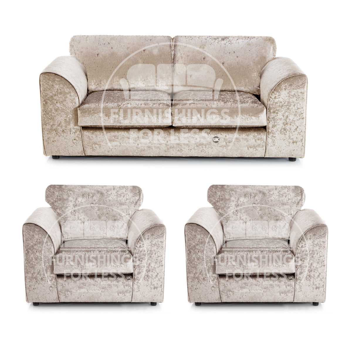 Crystal Crushed Velvet 3 Seater and 2 Armchairs Full Back