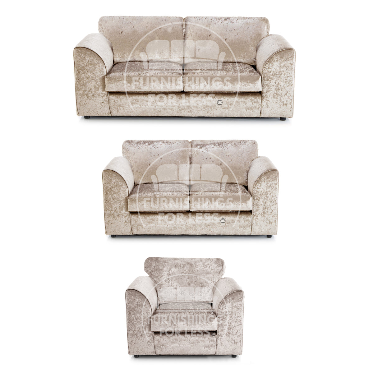 Crystal Crushed Velvet 3 Piece Sofa Suite Full Back