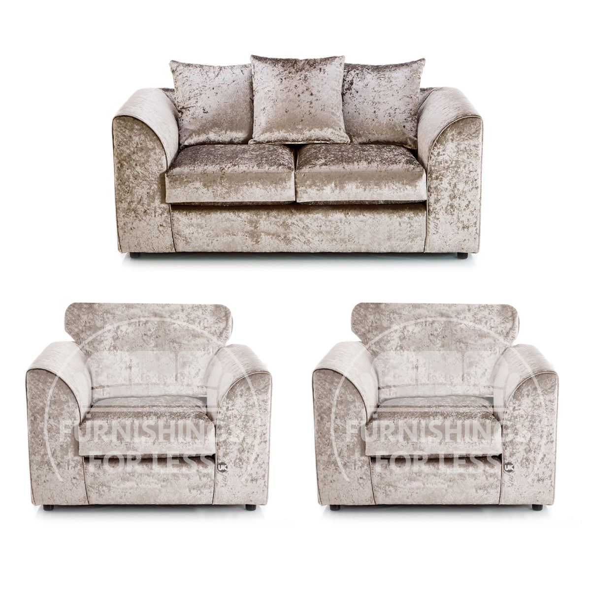 Crystal Crushed Velvet 2 Seater and 2 Armchairs Scatter Back