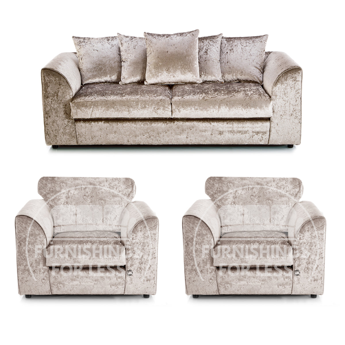 Crystal Crushed Velvet 3 Seater and 2 Armchairs Scatter Back
