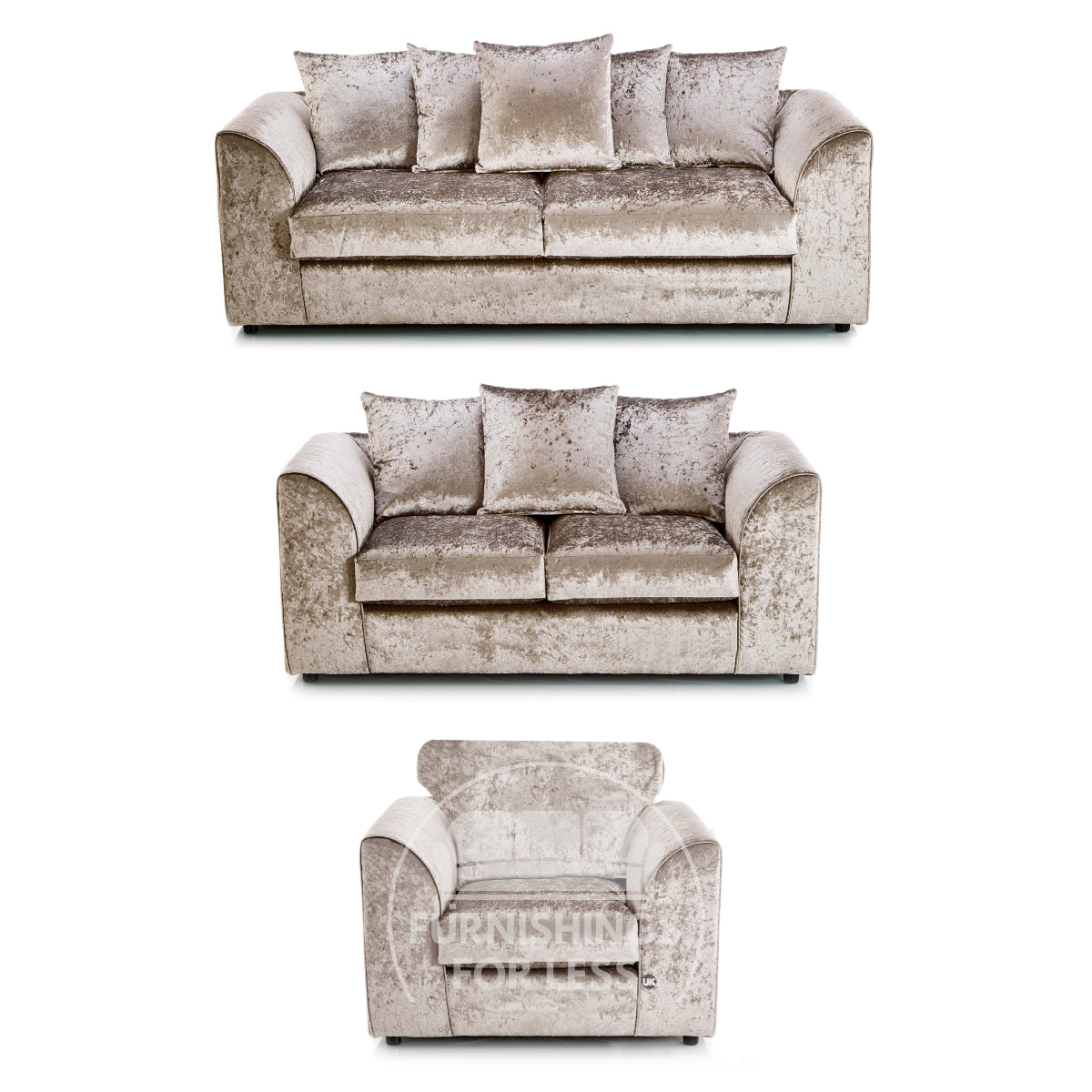 Crystal Crushed Velvet 3 Piece Sofa Suite Scatter Back
