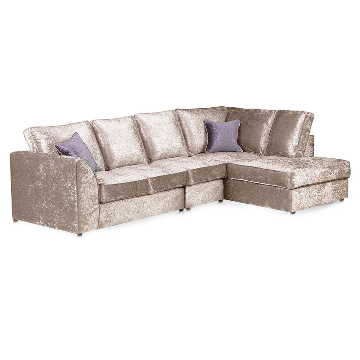 Crystal Crushed Velvet Full Back 5 Seater L Shaped Corner Sofa