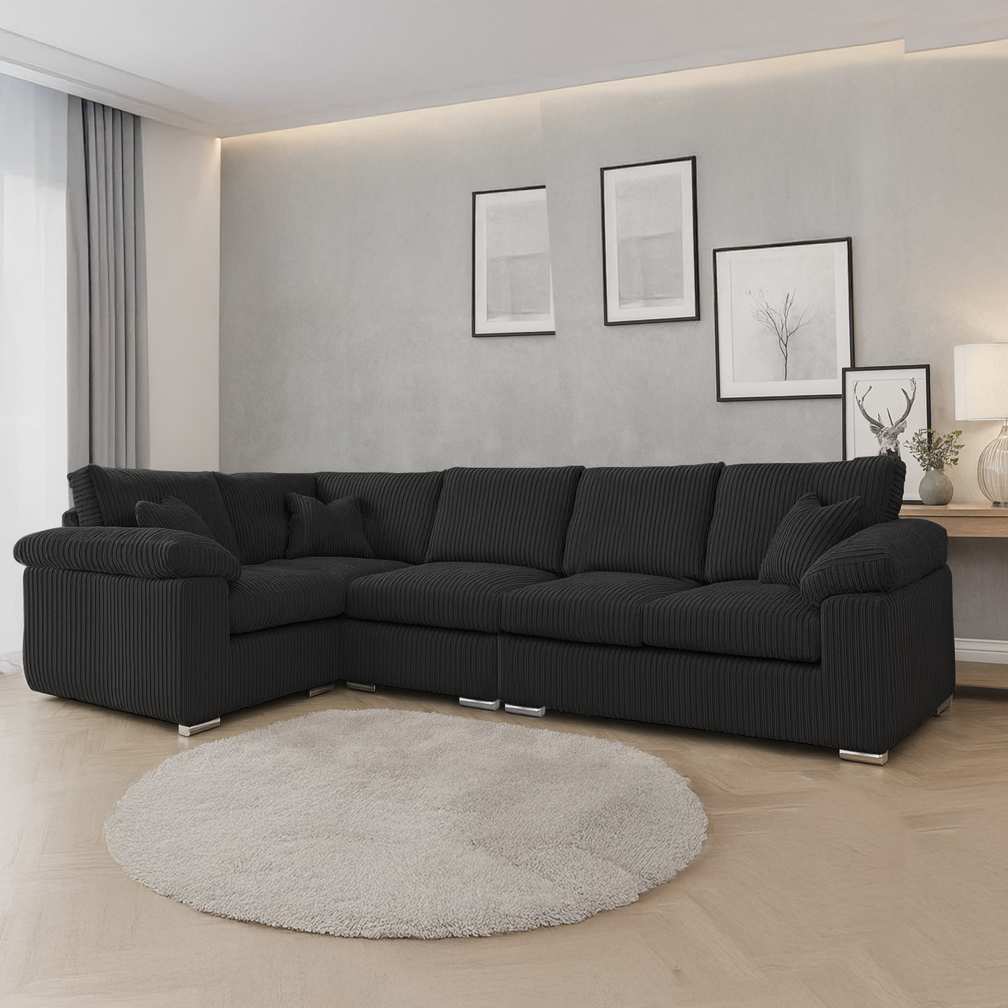 Delta Full Jumbo Cord 5 Seater L Shaped Corner Sofa
