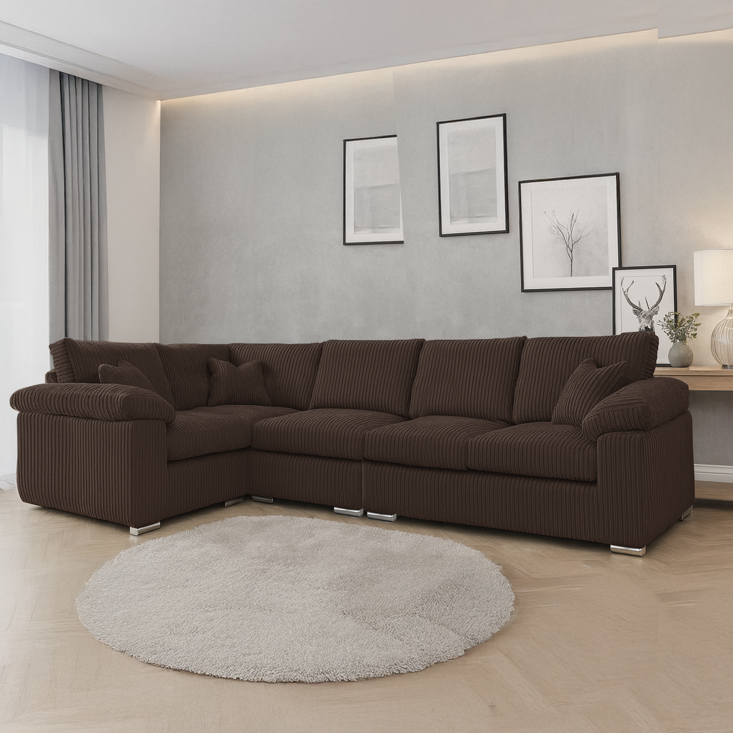 Delta Full Jumbo Cord 5 Seater L Shaped Corner Sofa