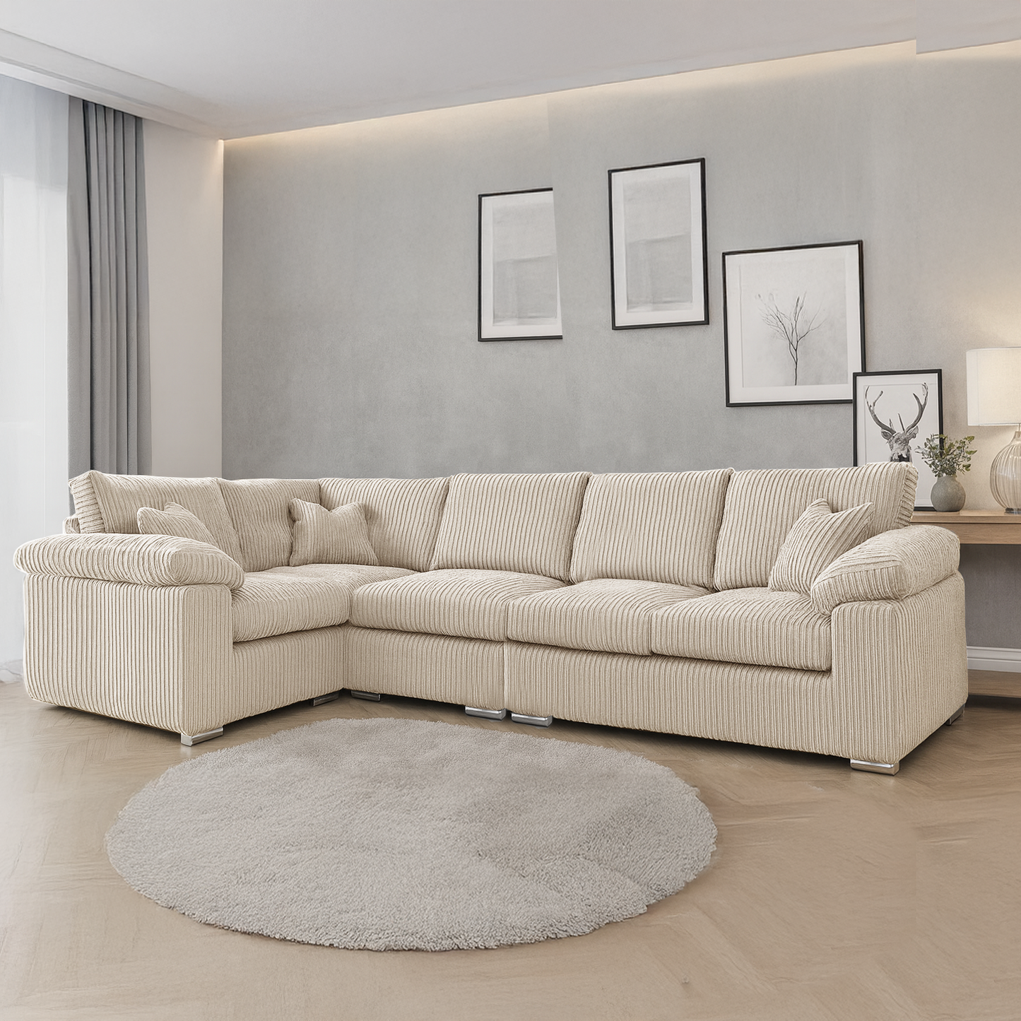 Delta Full Jumbo Cord 5 Seater L Shaped Corner Sofa