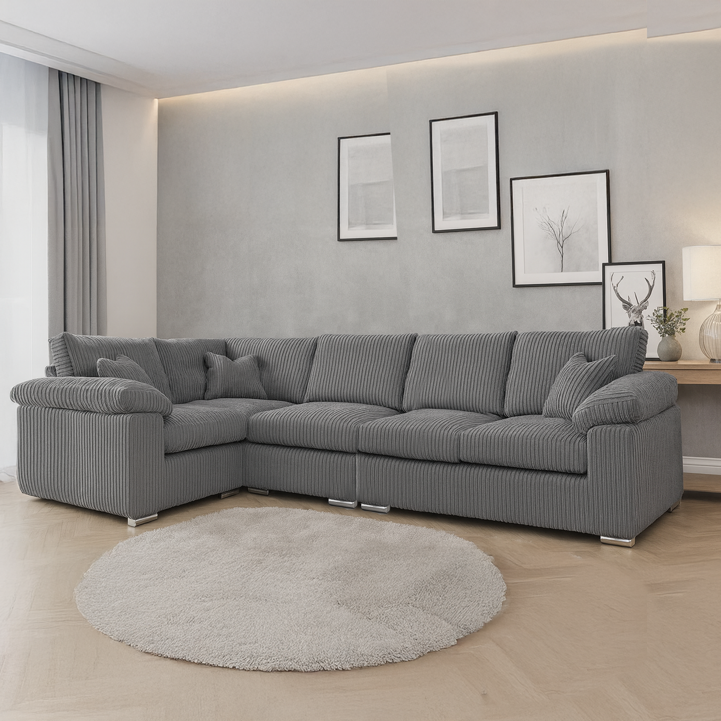 Delta Full Jumbo Cord 5 Seater L Shaped Corner Sofa