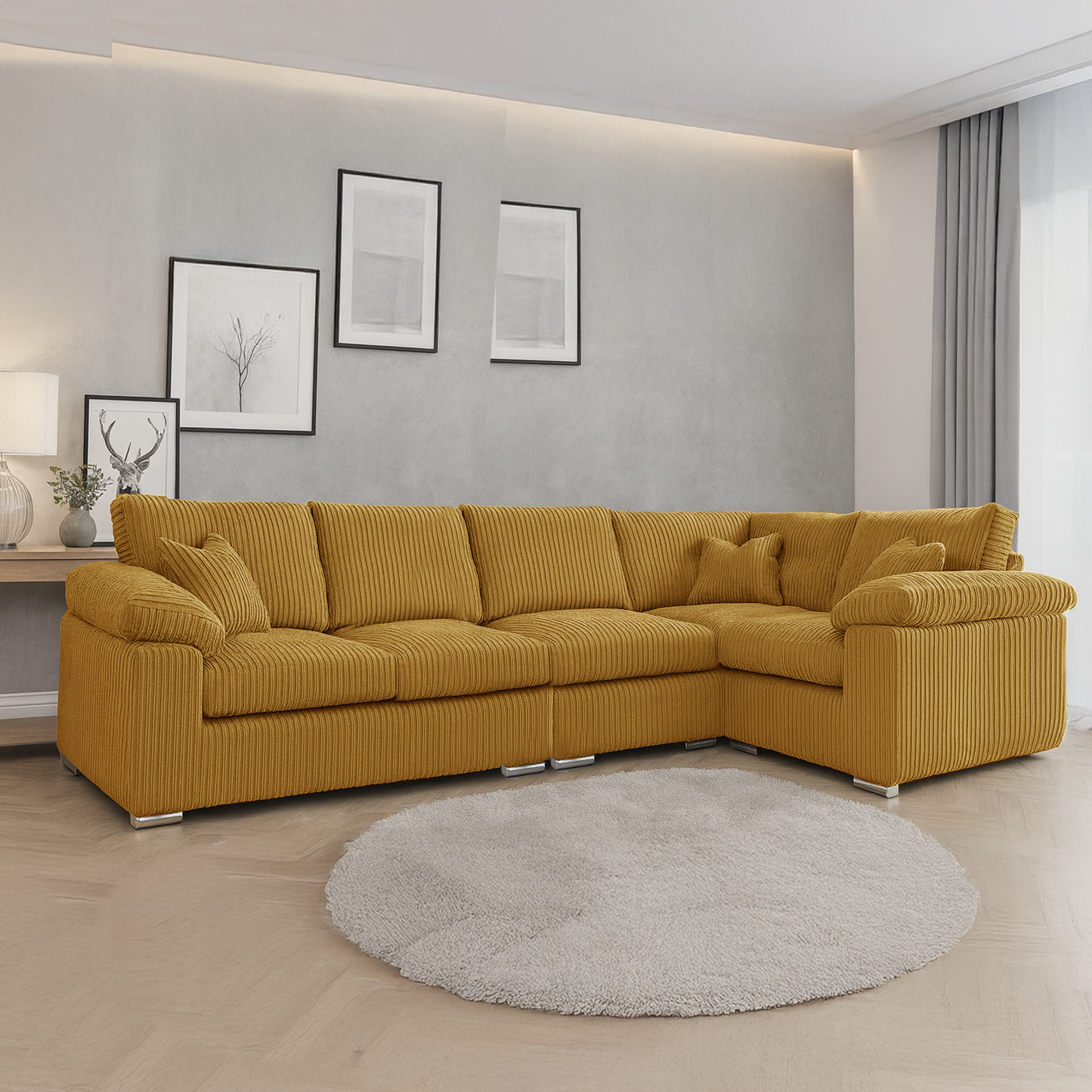 Delta Full Jumbo Cord 5 Seater L Shaped Corner Sofa