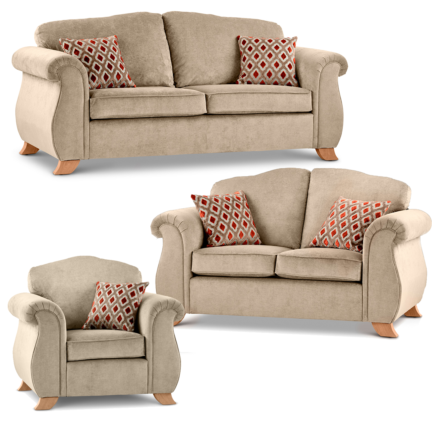 Freya Chenille Fabric 3 Piece Sofa Suite