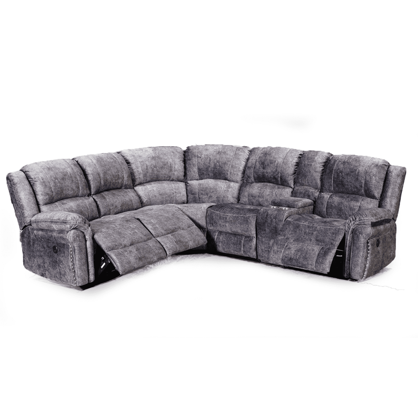 Galaxy Velvet Fabric Electric Reclining Corner Sofa With Console - 2