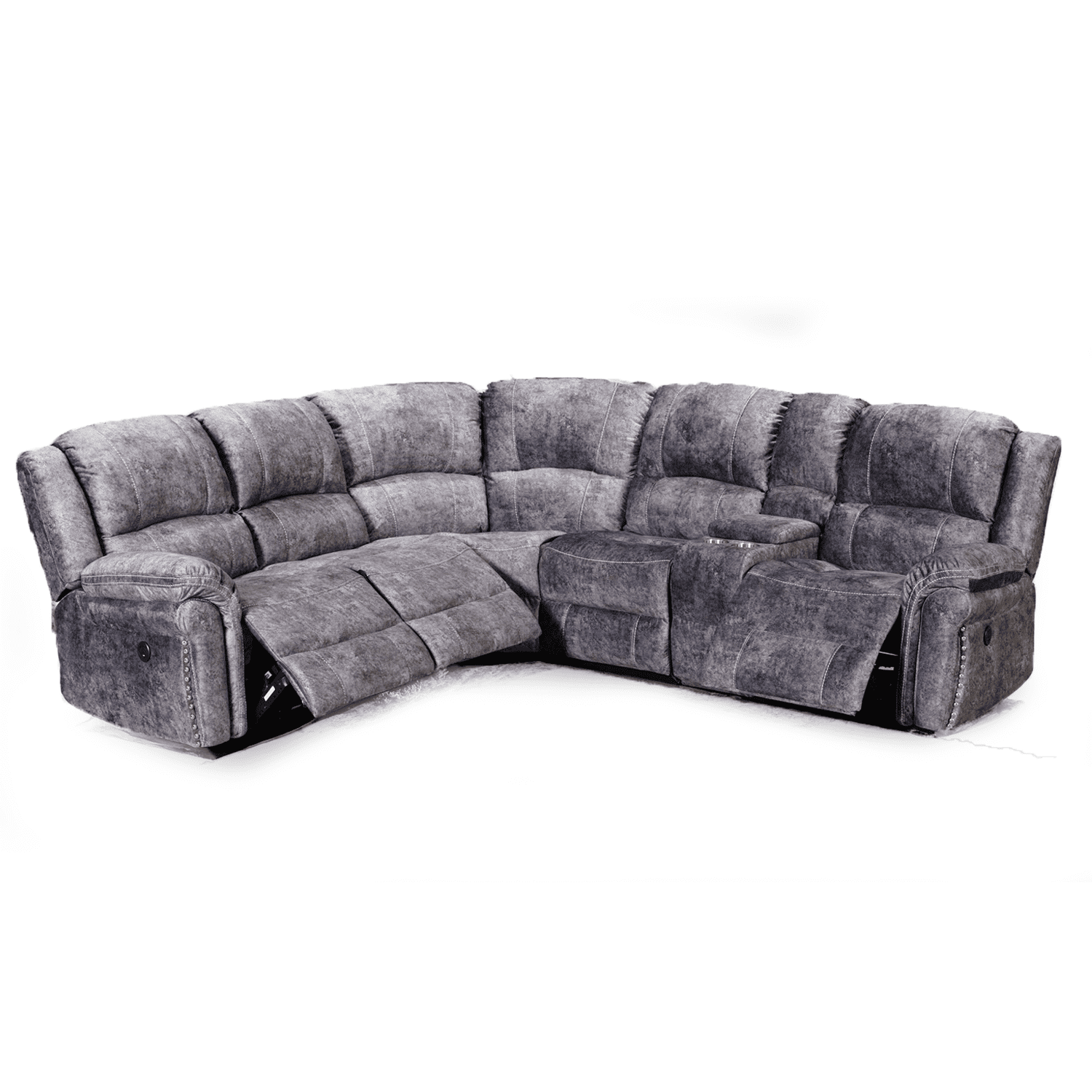 Galaxy Velvet Fabric Electric Reclining Corner Sofa With Console - 2