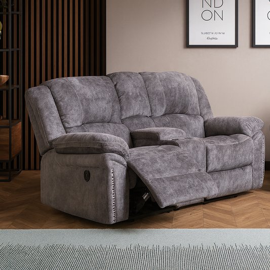 Galaxy Plush Velvet 2 Seater Electric Recliner With Console