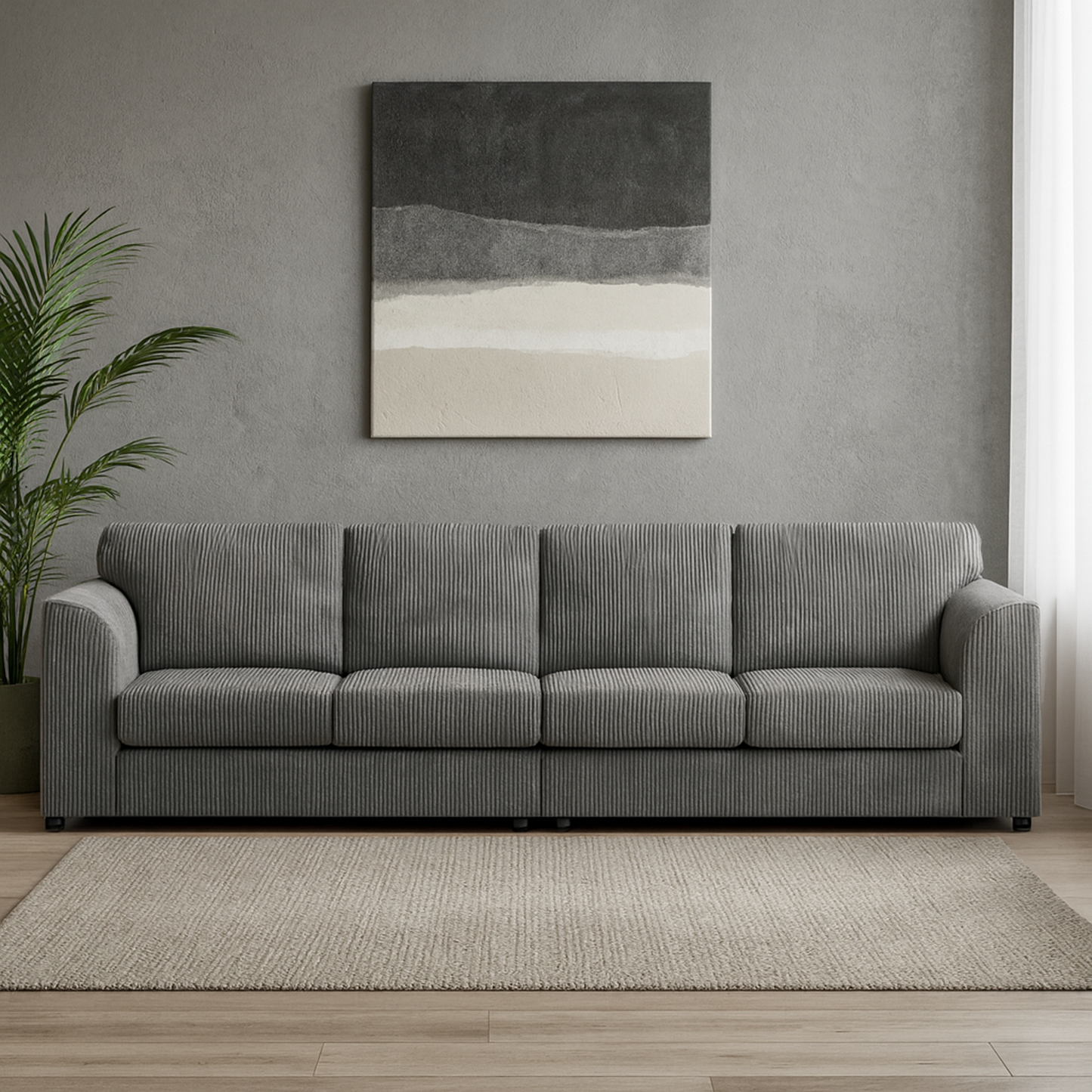 Luxor Cord Long Fabric 4 Seater - Full Back