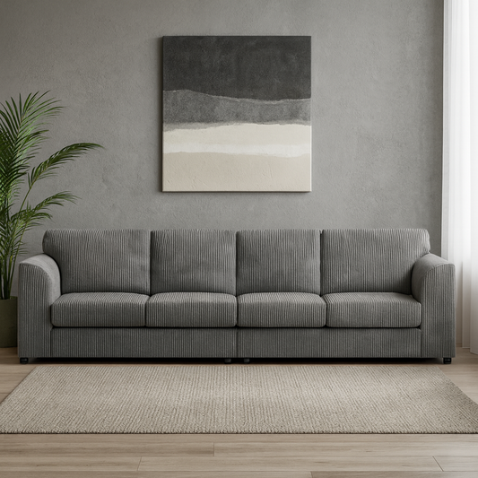 Luxor Cord Long Fabric 4 Seater - Full Back