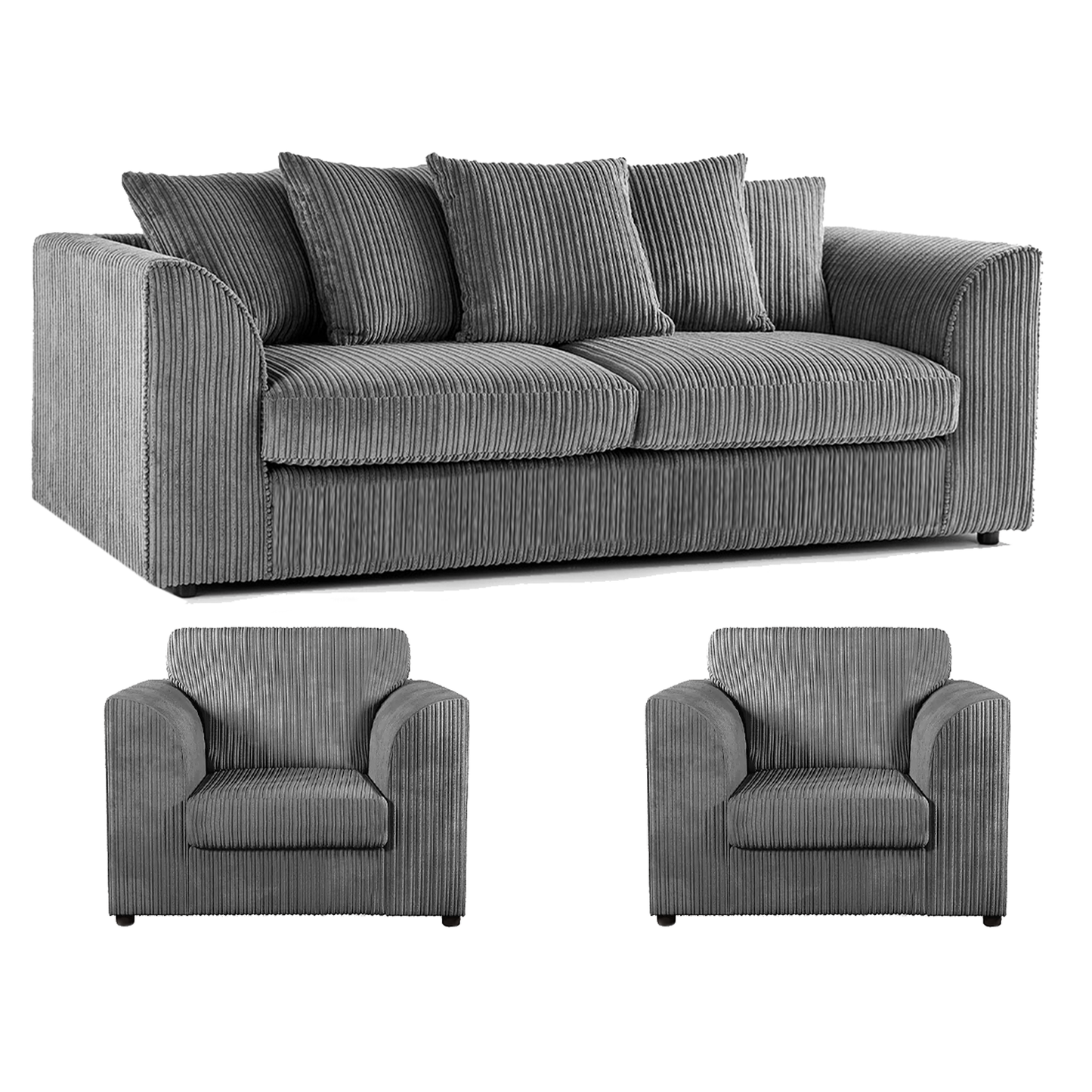 Luxor Full Jumbo Cord 3 Seater and 2 x Armchairs - Scatter Back