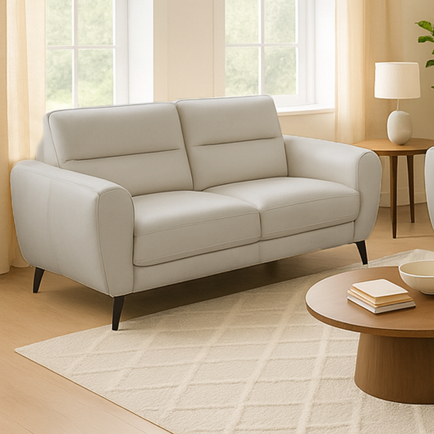 Leo Cream Leather Aire 2 Seater Sofa