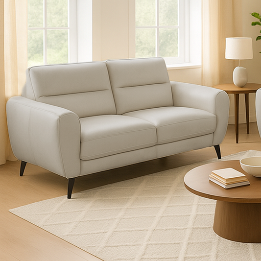 Leo Cream Leather Aire 2 Seater Sofa