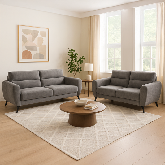 Leo Grey Seoul Battleshop Fabric 3 + 2 Sofa Suite