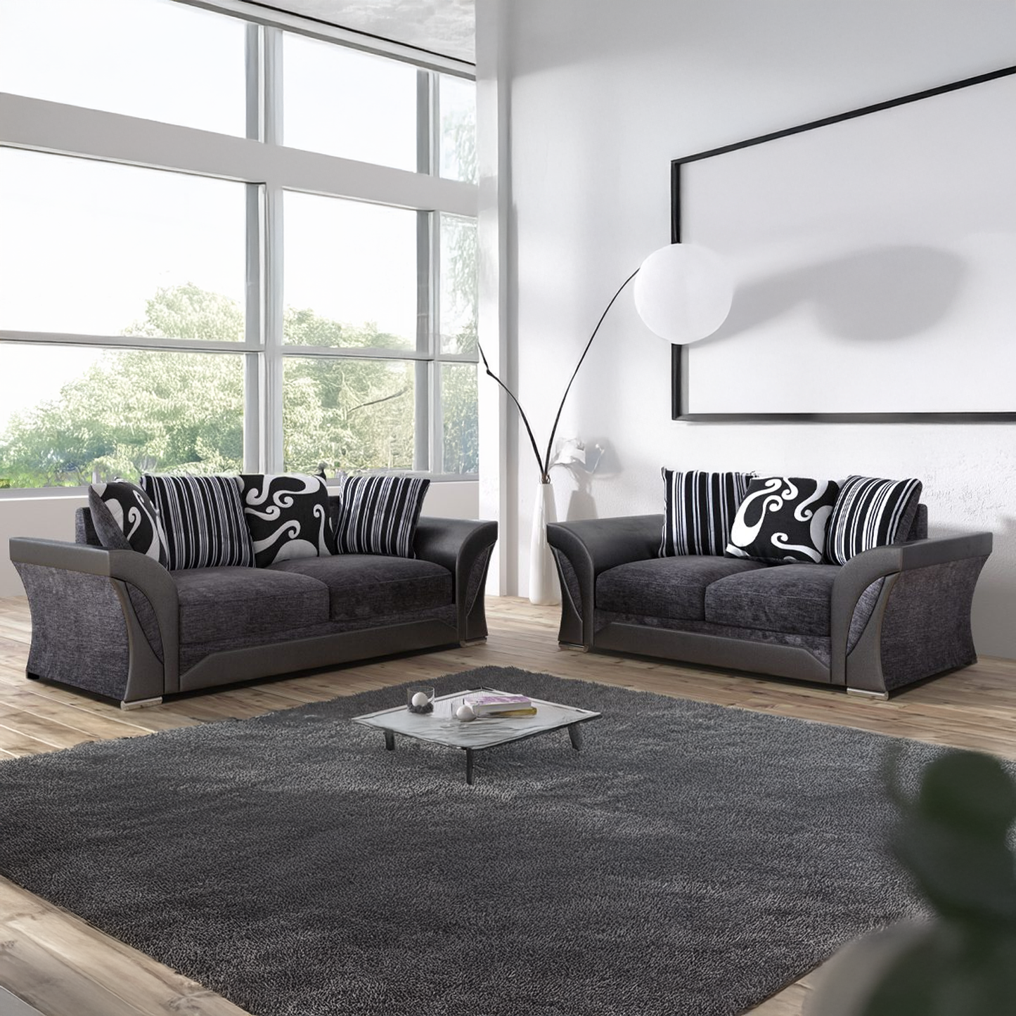 Lisbon Mixed Black and Grey Fabric Sofa Suite