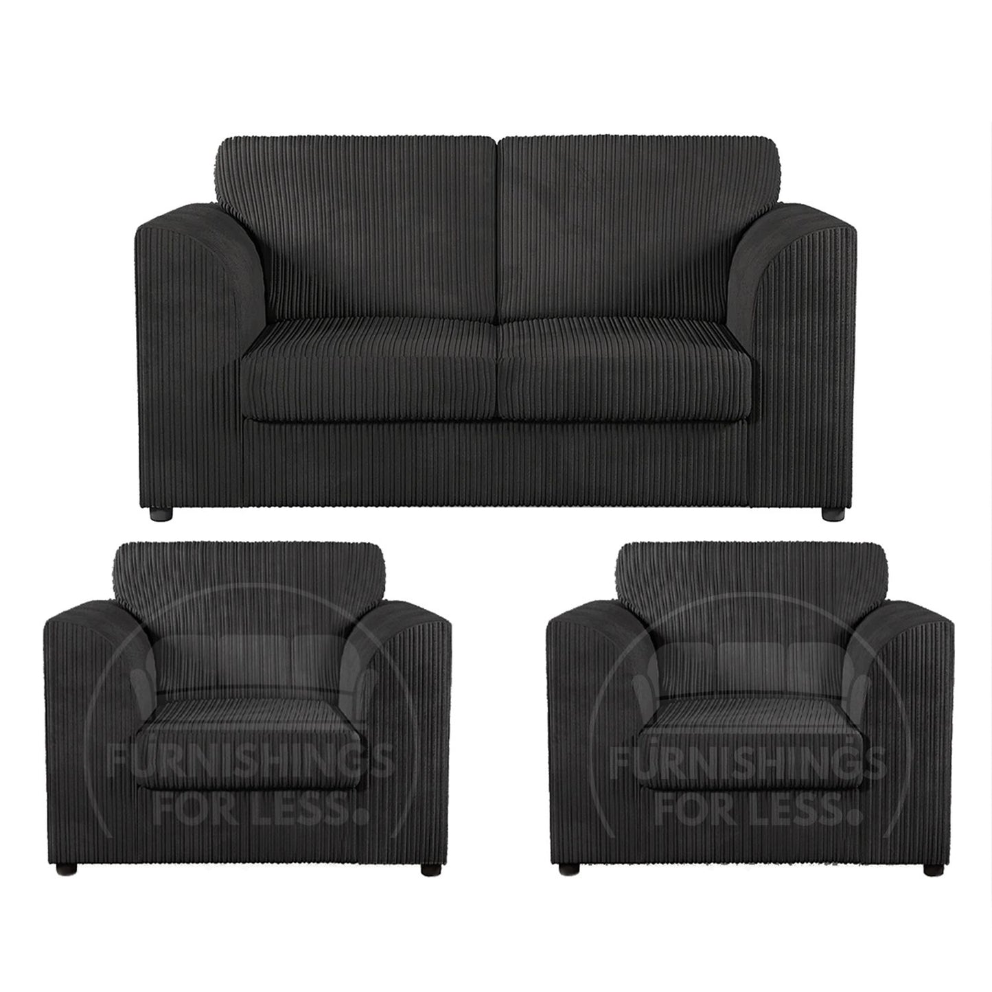 Luxor Jumbo Cord 2 Seater and 2 x Armchairs - Full Back