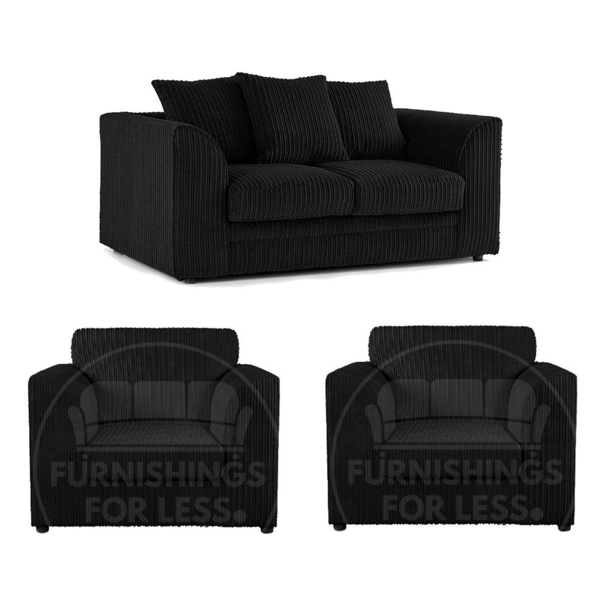 Luxor Jumbo Cord 2 Seater and 2 x Armchairs - Scatter Back