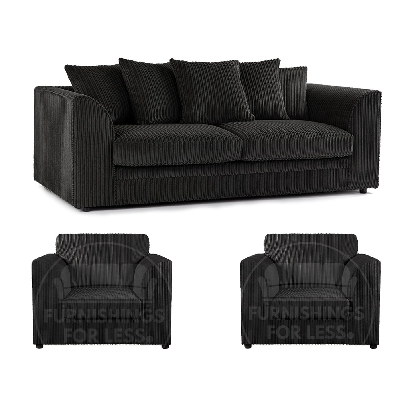 Luxor Full Jumbo Cord 3 Seater and 2 x Armchairs - Scatter Back