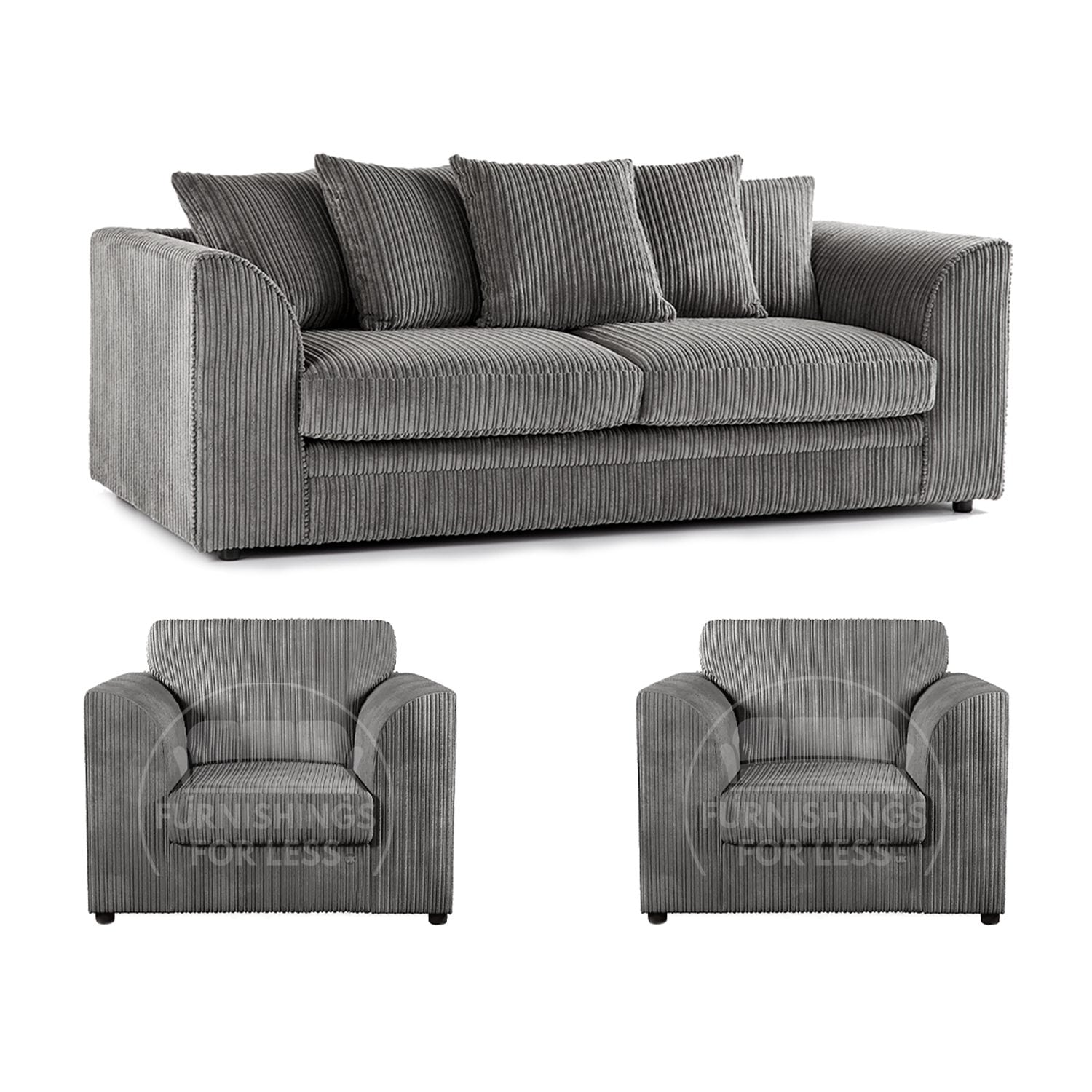 Luxor Full Jumbo Cord 3 Seater and 2 x Armchairs - Scatter Back