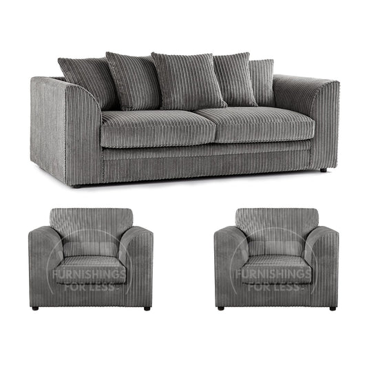 Luxor Full Jumbo Cord 3 Seater and 2 x Armchairs - Scatter Back