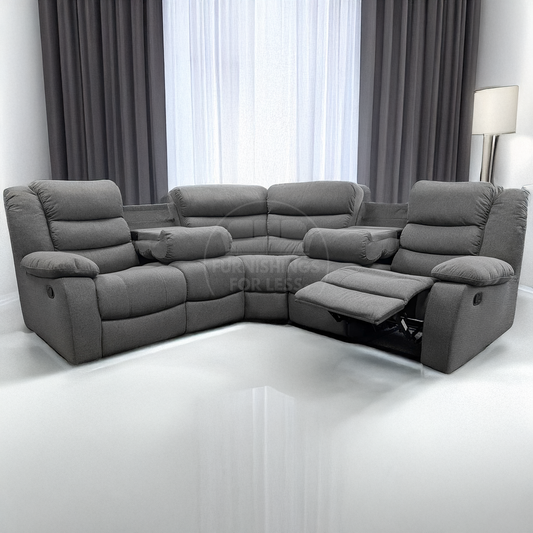 Manhattan Full Fabric Reclining 5 Seater Corner Sofa - Grey