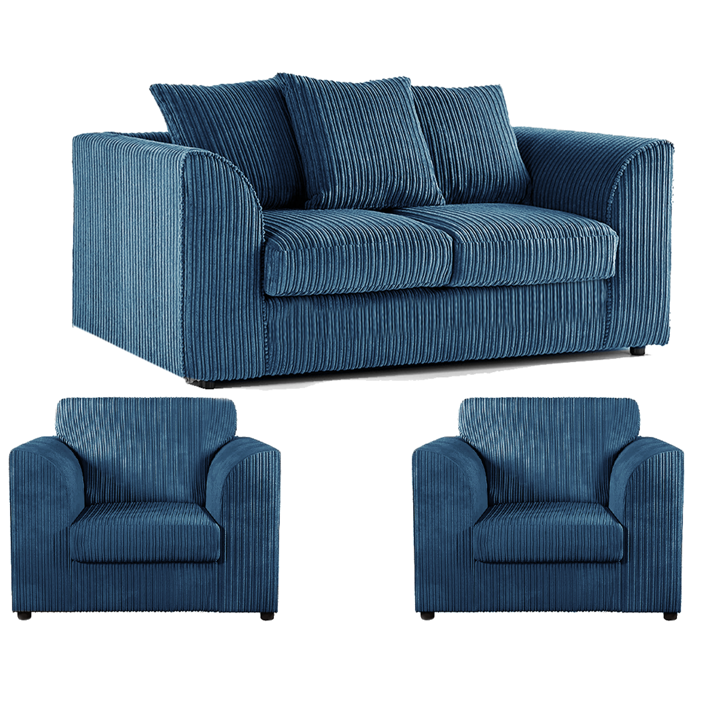 Luxor Jumbo Cord 2 Seater and 2 x Armchairs - Scatter Back