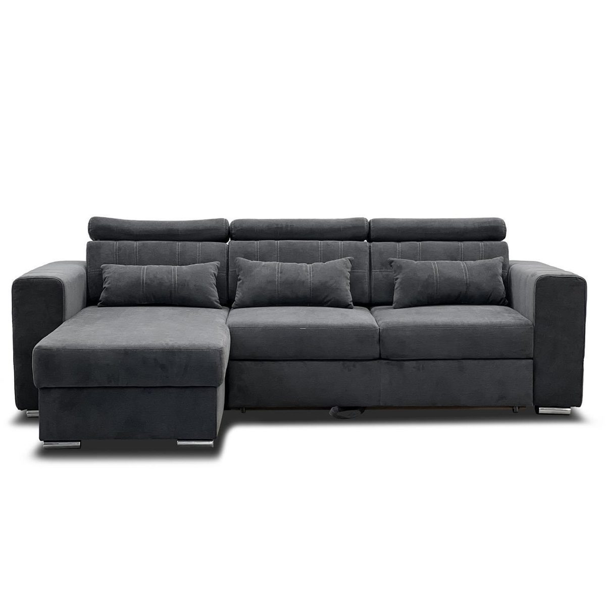 Miami Grey Fabric Corner Sofa Bed With Storage and Headrests - 5
