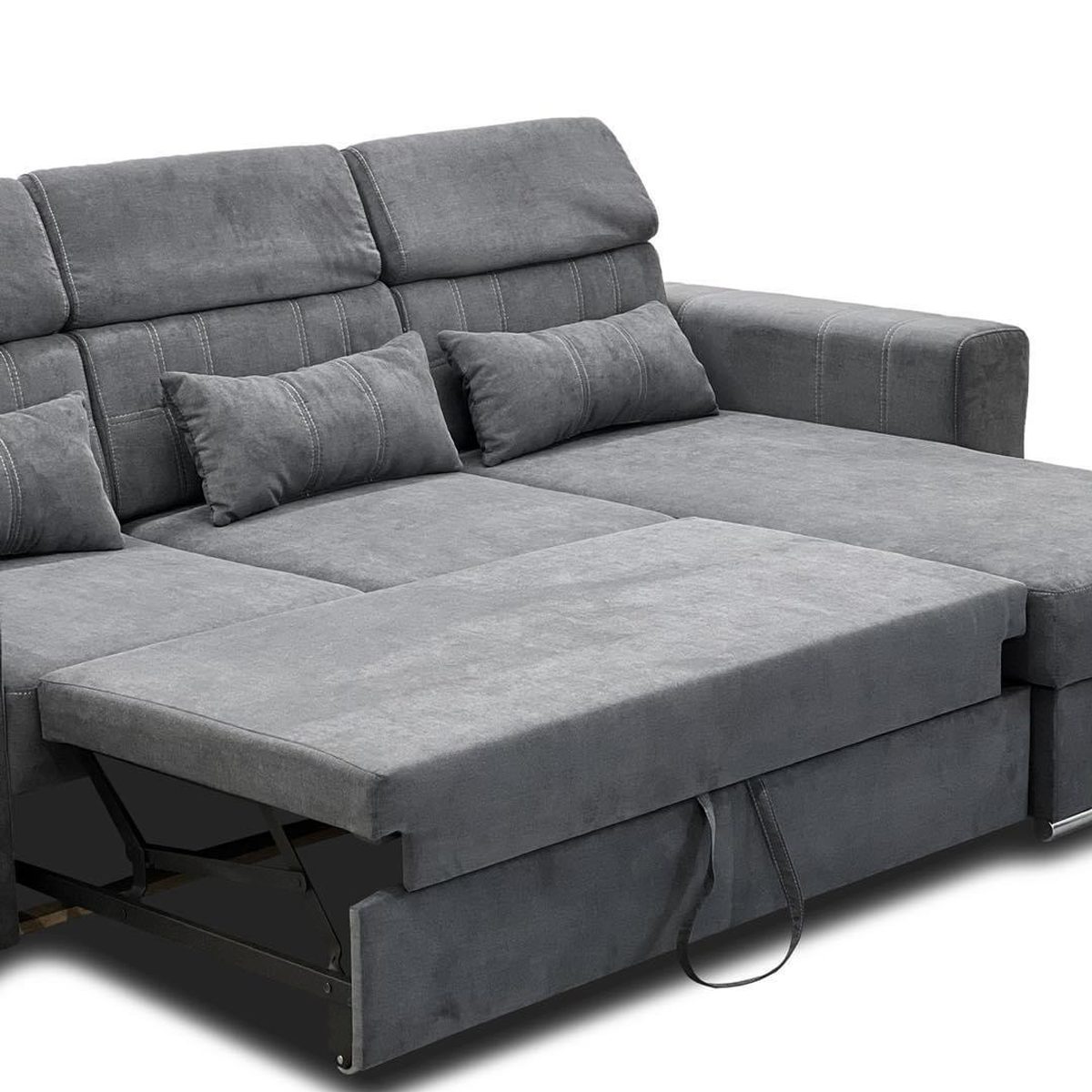 Miami Grey Fabric Corner Sofa Bed With Storage and Headrests - 3