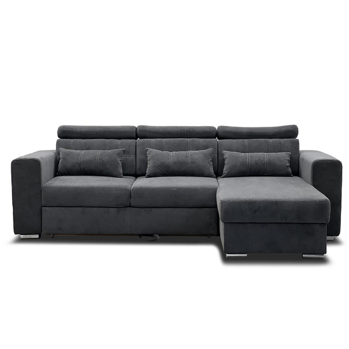 Miami Grey Fabric Corner Sofa Bed With Storage and Headrests - 4
