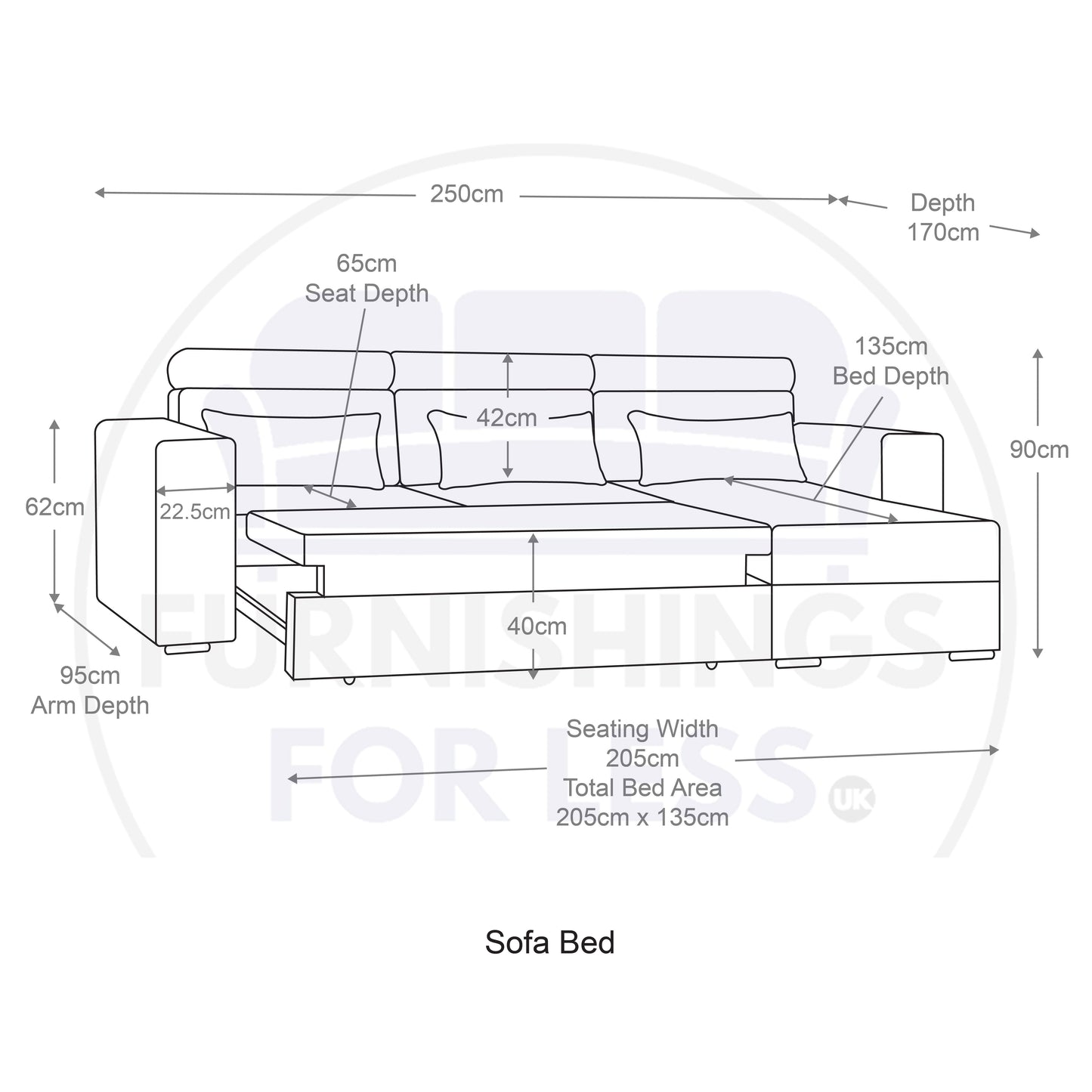 Miami Grey Fabric Corner Sofa Bed With Storage and Headrests - 6