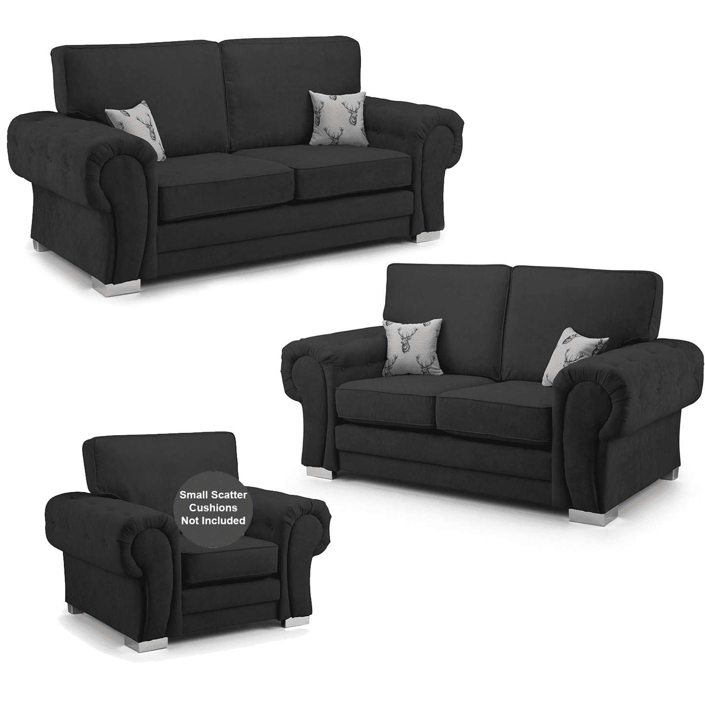 Milan Chesterfield Fabric 3 Piece Sofa Suite - Full Back