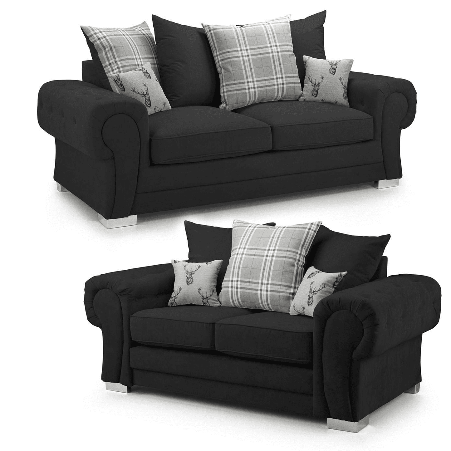 Milan Chesterfield Fabric 3 + 2 Seater Sofa Suite - Scatter Back