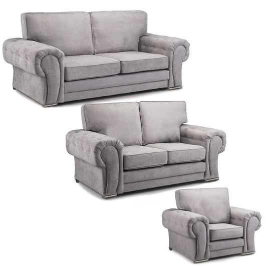 Milan Chesterfield Fabric 3 Piece Sofa Suite - Full Back