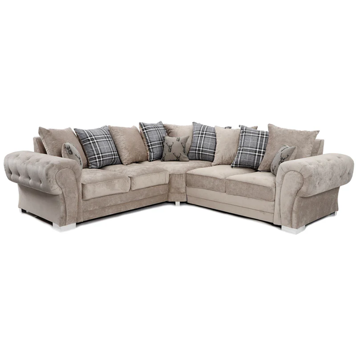 Milan Chesterfield Fabric 5 Seater Corner Sofa - Scatter Back