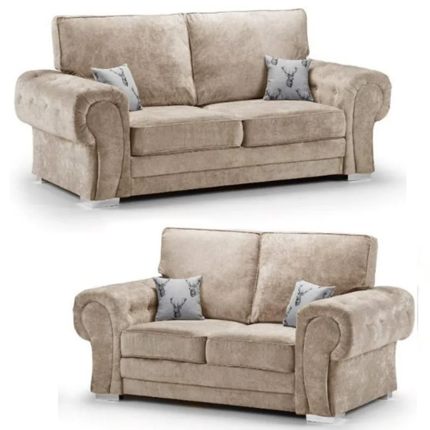 Milan Chesterfield Fabric 3 + 2 Seater Sofa Suite - Full Back