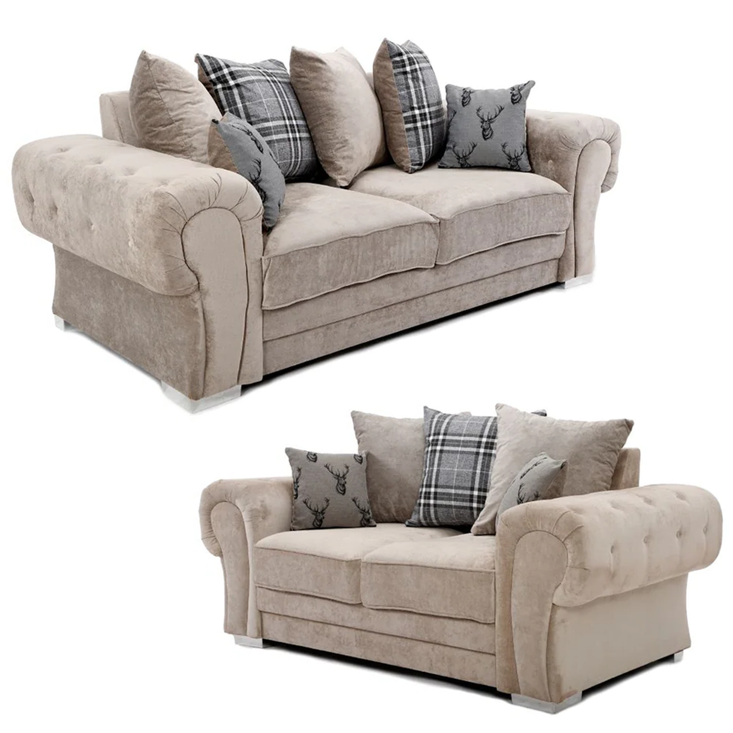 Milan Chesterfield Fabric 3 + 2 Seater Sofa Suite - Scatter Back