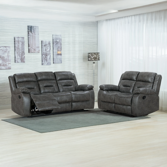 Monty Fabric Reclining Sofa Suite 3 + 2 - Grey