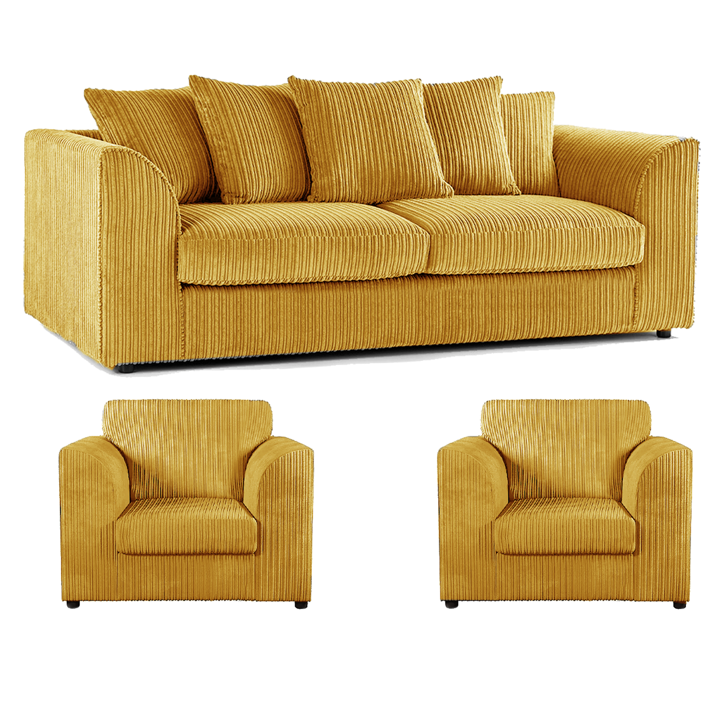 Luxor Full Jumbo Cord 3 Seater and 2 x Armchairs - Scatter Back