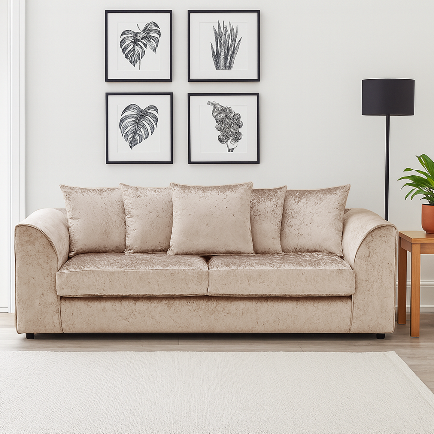 Crystal Crushed Velvet 3 Seater Sofa Scatter Back