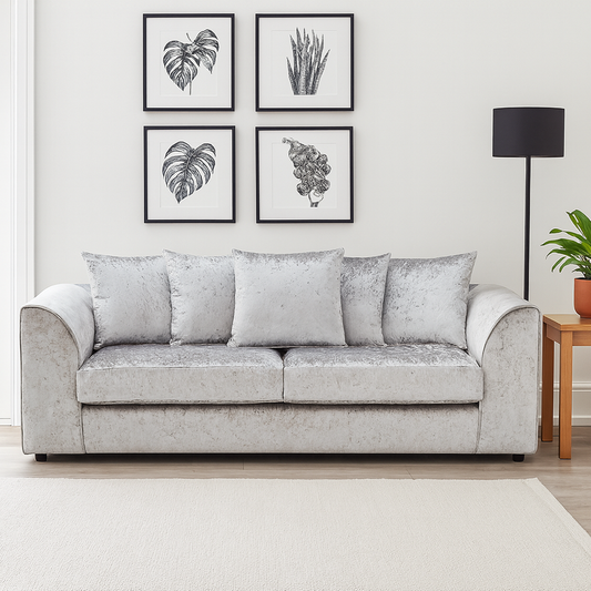 Crystal Crushed Velvet 3 Seater Sofa Scatter Back