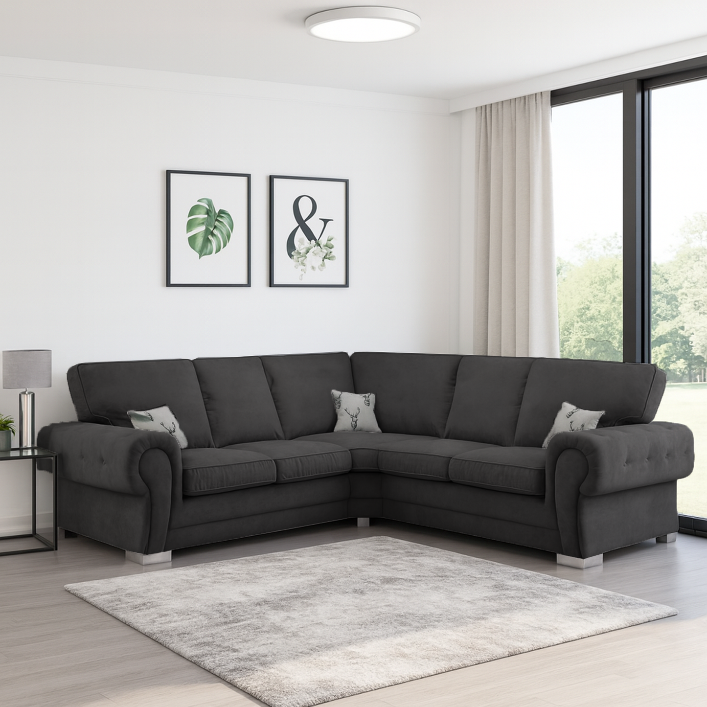 Milan Chesterfield Fabric 5 Seater Corner Sofa - Full Back