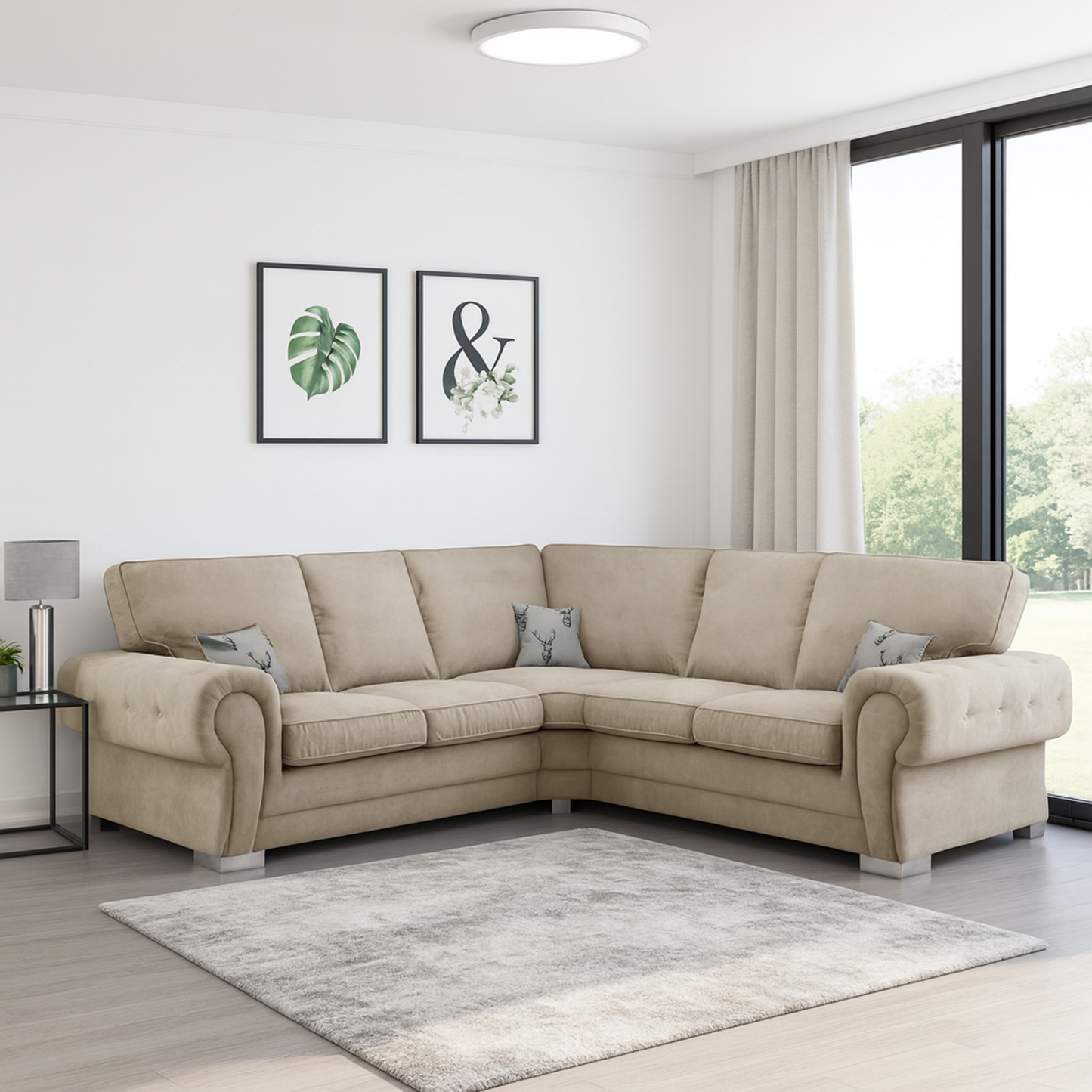 Milan Chesterfield Fabric 5 Seater Corner Sofa - Full Back