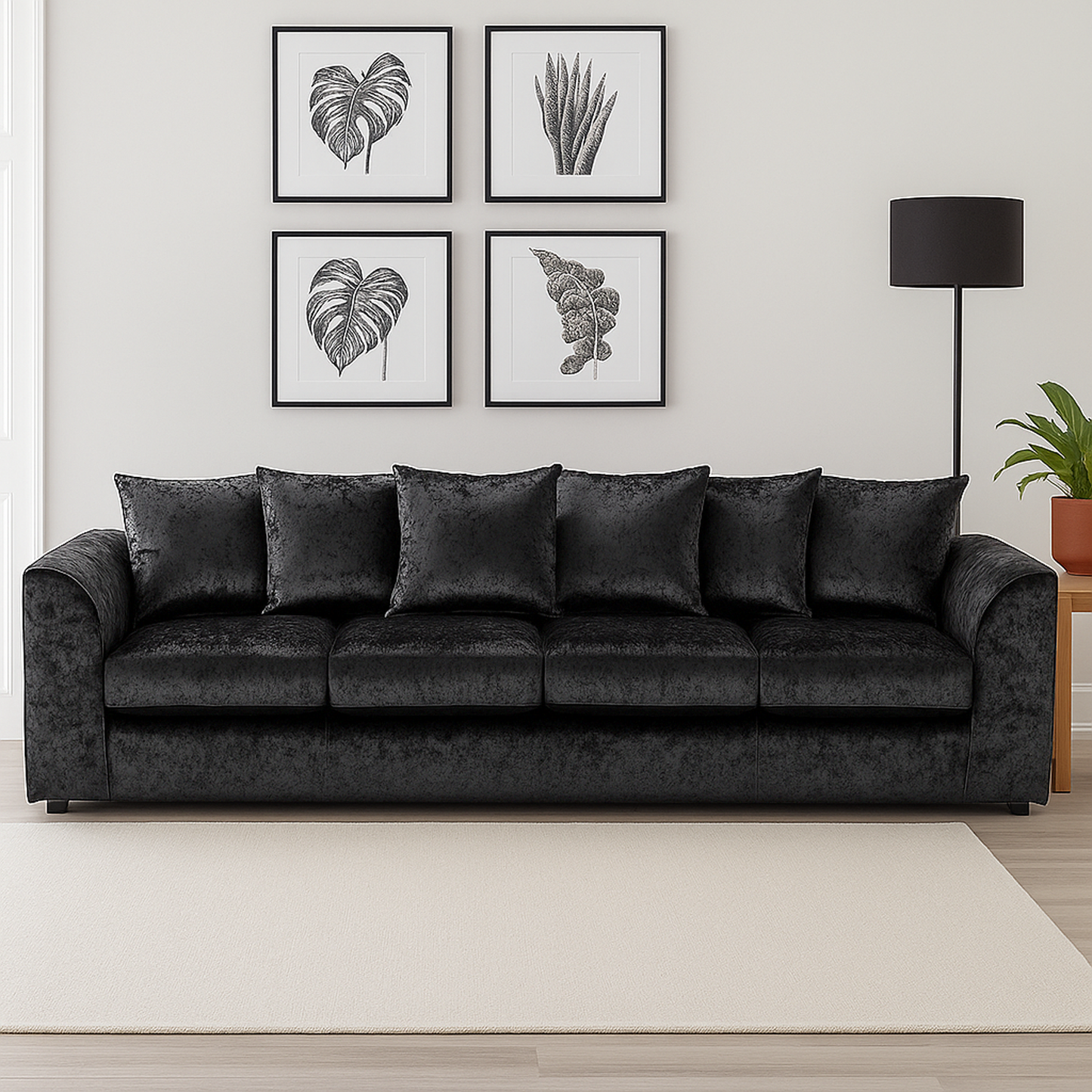 Crystal Crushed Velvet Long Fabric 4 Seater Sofa Scatter back