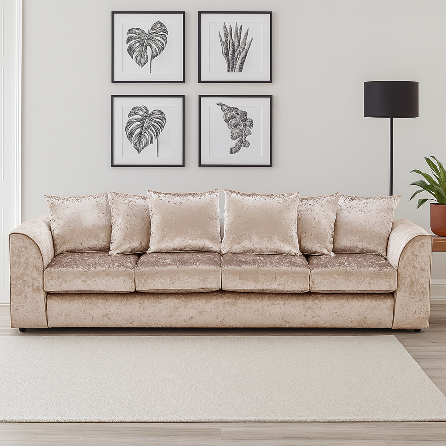 Crystal Crushed Velvet Long Fabric 4 Seater Sofa Scatter back