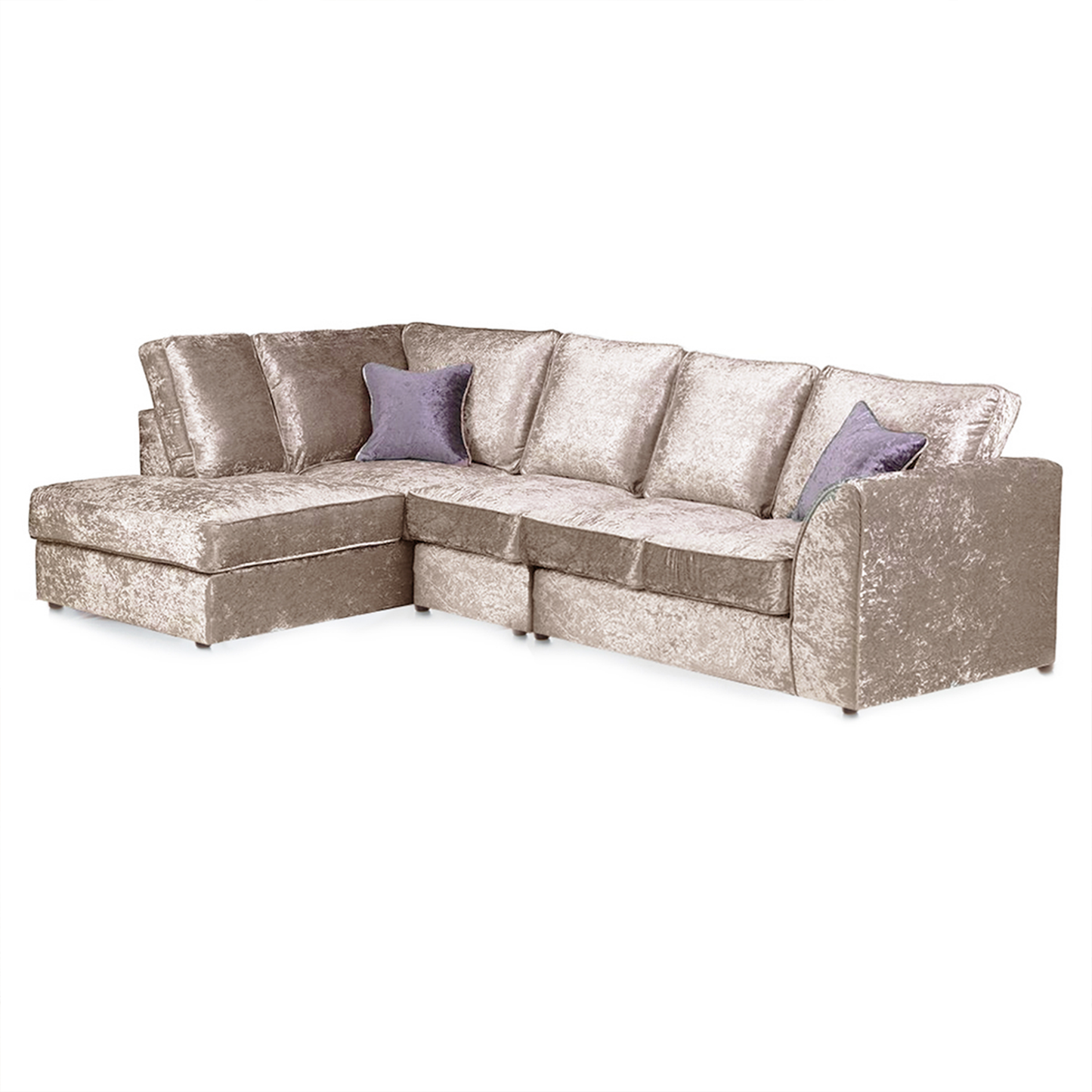 Crystal Crushed Velvet Full Back 5 Seater L Shaped Corner Sofa
