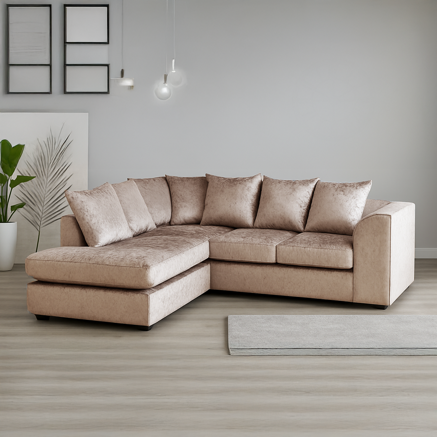 Crystal Crushed Velvet Scatter Corner Sofa