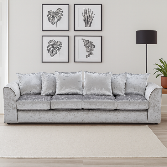 Crystal Crushed Velvet Long Fabric 4 Seater Sofa Scatter back